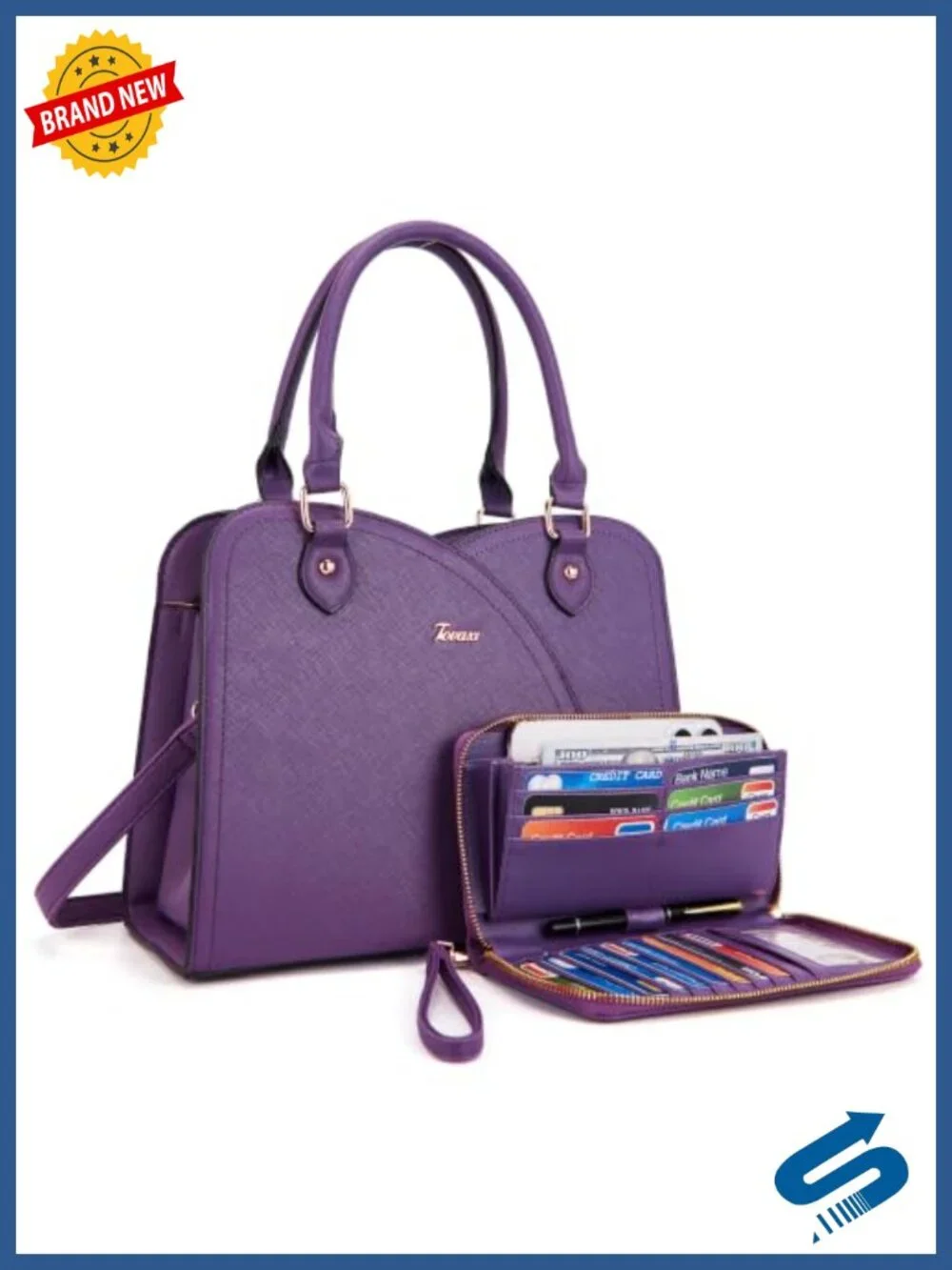 Synthetic Leather Satchel Handbag with Wallet Set 2pcs Detachable Strap,